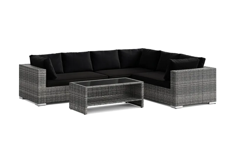 Bahamas L-formet utesofa venstre, 6-seters med bord og hylle, Grå