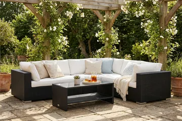 Bahamas L-formet utesofa venstre, 6-seters med bord og hylle - Svart - Hagemøbler & utemiljø - Loungemøbler - Loungegrupper