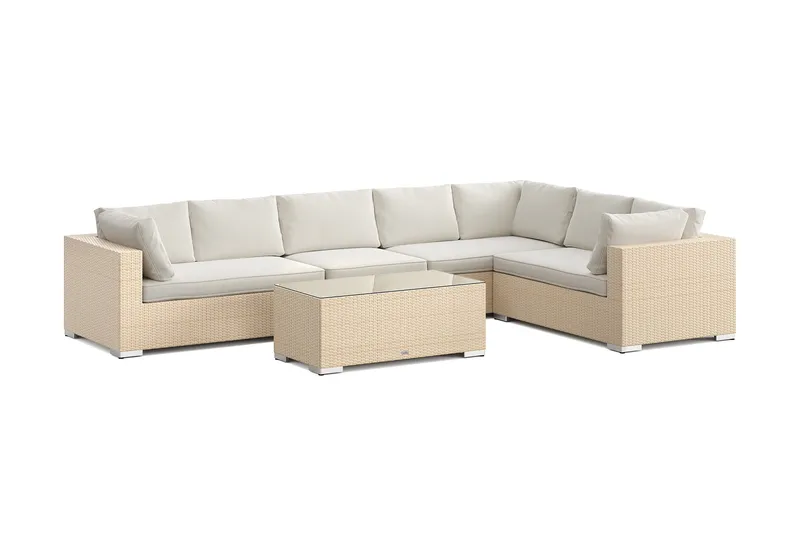 Bahamas L-formet utesofa venstre, 7-seters med bord, Beige
