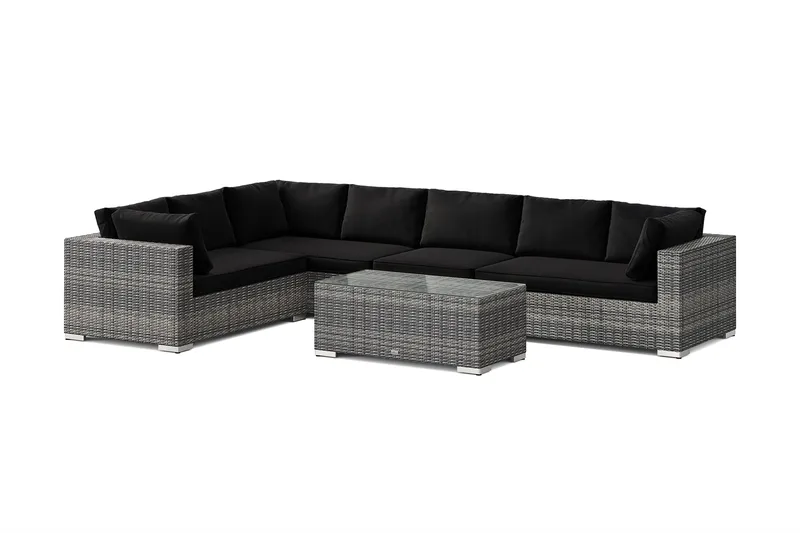 Bahamas L-formet utesofa venstre, 7-seters med bord, Grå