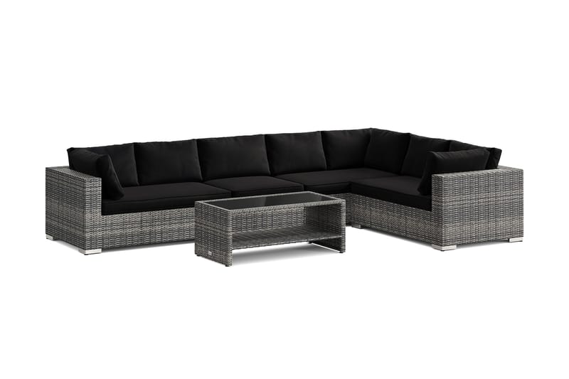 Bahamas L-formet utesofa venstre, 7-seters med bord og hylle, Grå