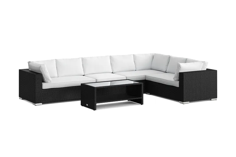 Bahamas L-formet utesofa venstre, 7-seters med bord og hylle, Svart