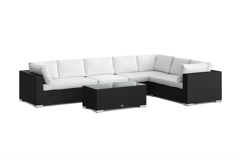 Bahamas L-formet utesofa venstre, 7-seters med bord, Svart