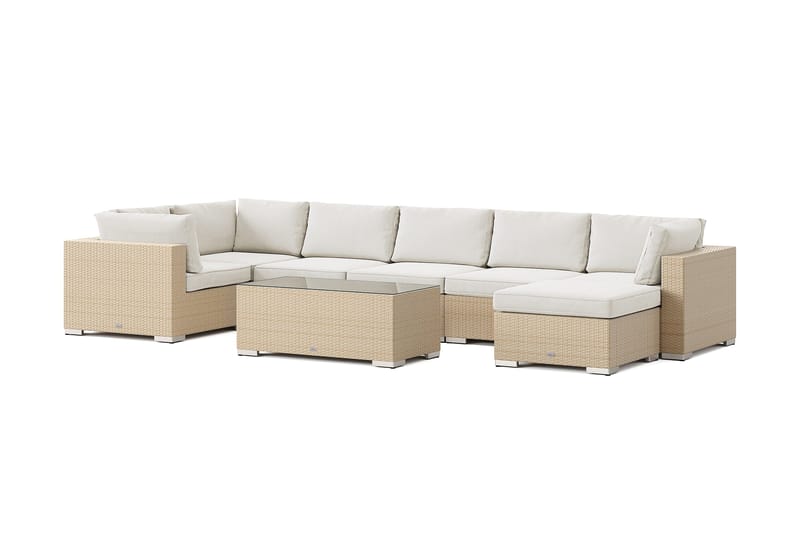 Bahamas U-formet utendørs loungegruppe 7-seters med vendbar divan og bord, Beige