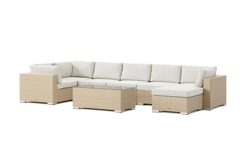 Bahamas U-formet utendørs loungegruppe 7-seters med vendbar divan og bord, Beige