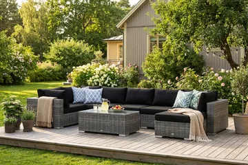 Bahamas U-formet utendørs loungegruppe 7-seters med vendbar divan og bord - Grå - Hagemøbler & utemiljø - Loungemøbler - Loungegrupper