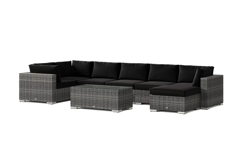 Bahamas U-formet utendørs loungegruppe 7-seters med vendbar divan og bord, Grå