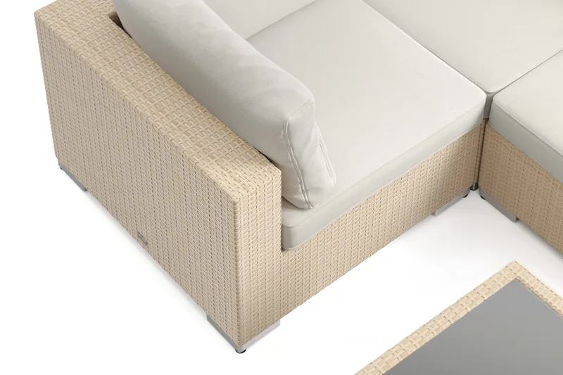 Bahamas U-formet utendørs loungegruppe 7-seters med vendbar divan og bord med hylle - Beige - Hagemøbler & utemiljø - Loungemøbler - Loungegrupper