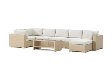 Bahamas U-formet utendørs loungegruppe 7-seters med vendbar divan og bord med hylle - Beige - Hagemøbler & utemiljø - Loungemøbler - Loungegrupper
