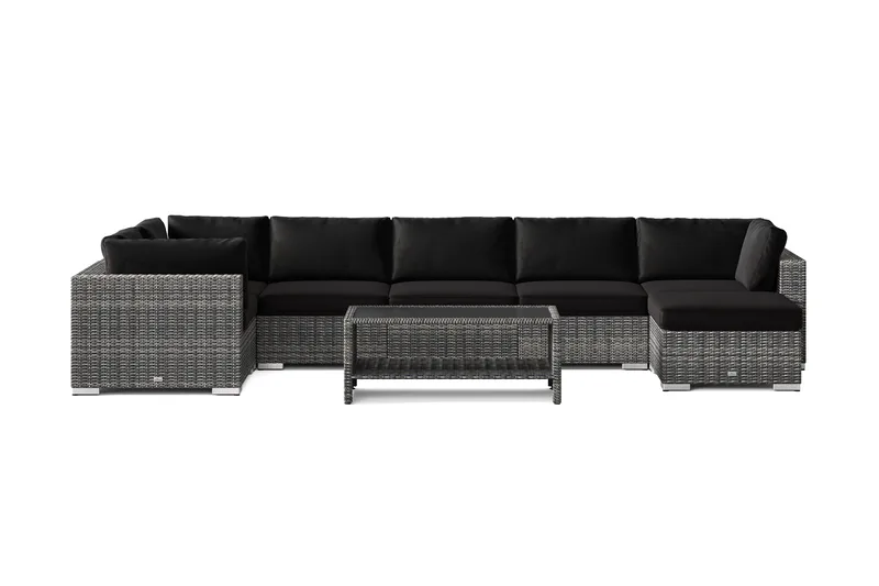 Bahamas U-formet utendørs loungegruppe 7-seters med vendbar divan og bord med hylle - Grå - Hagemøbler & utemiljø - Loungemøbler - Loungegrupper