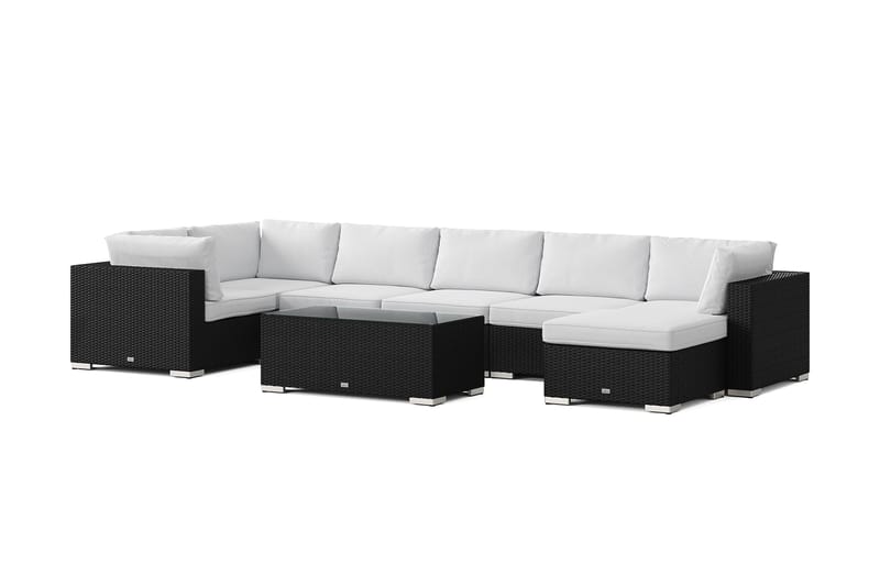 Bahamas U-formet utendørs loungegruppe 7-seters med vendbar divan og bord, Svart