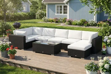 Bahamas U-formet utendørs loungegruppe 7-seters med vendbar divan og bord - Svart - Hagemøbler & utemiljø - Loungemøbler - Loungegrupper