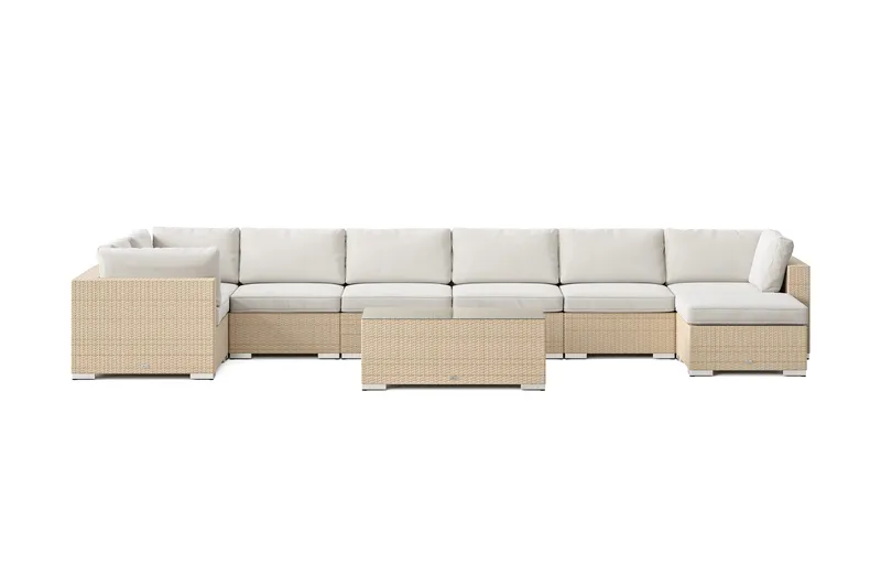 Bahamas U-formet utendørs loungegruppe 8-seters med vendbar divan og bord - Beige - Hagemøbler & utemiljø - Loungemøbler - Loungegrupper