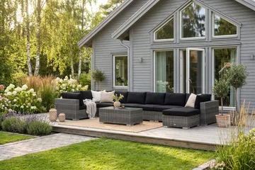 Bahamas U-formet utendørs loungegruppe 8-seters med vendbar divan og bord - Grå - Hagemøbler & utemiljø - Loungemøbler - Loungegrupper