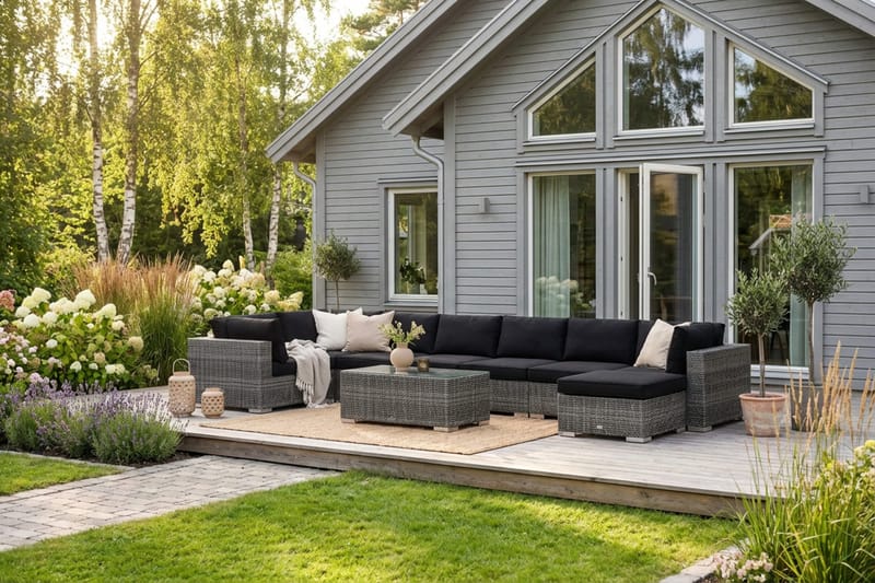 Bahamas U-formet utendørs loungegruppe 8-seters med vendbar divan og bord - Grå - Hagemøbler & utemiljø - Loungemøbler - Loungegrupper