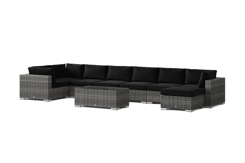 Bahamas U-formet utendørs loungegruppe 8-seters med vendbar divan og bord, Grå