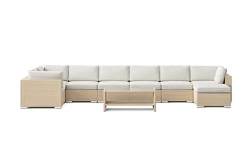 Bahamas U-formet utendørs loungegruppe 8-seters med vendbar divan og bord med hylle - Beige - Hagemøbler & utemiljø - Loungemøbler - Loungegrupper