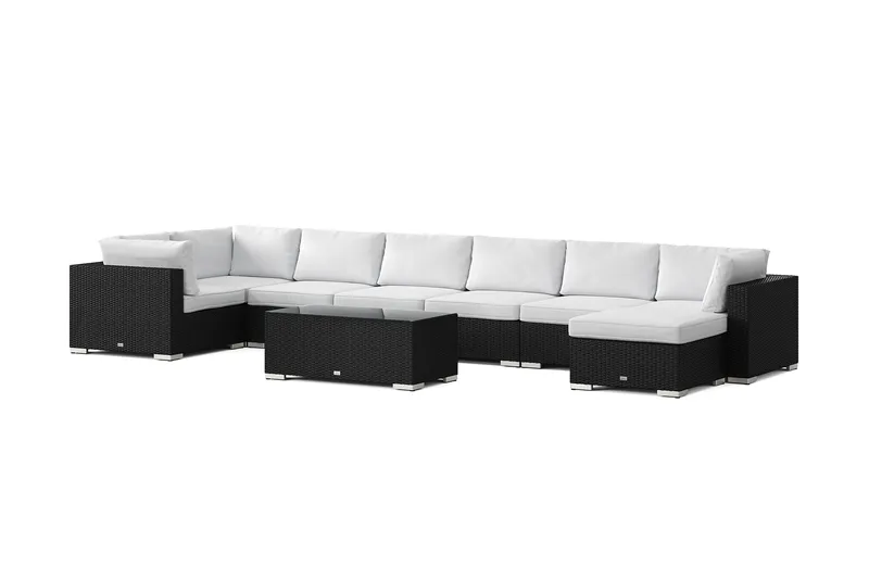 Bahamas U-formet utendørs loungegruppe 8-seters med vendbar divan og bord, Svart
