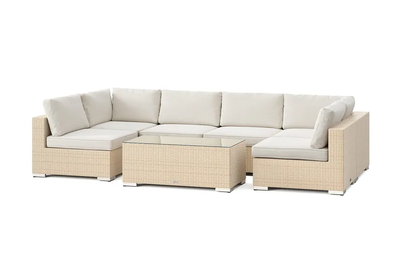 Bahamas U-formet utendørs loungegruppe med åpen avslutning, 6-seters med bord - Beige - Hagemøbler & utemiljø - Loungemøbler - Loungegrupper