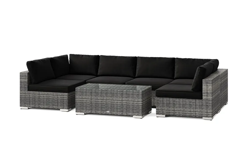 Bahamas U-formet utendørs loungegruppe med åpen avslutning, 6-seters med bord - Grå - Hagemøbler & utemiljø - Loungemøbler - Loungegrupper