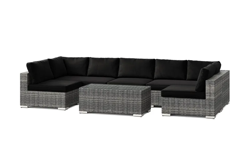 Bahamas U-formet utendørs loungegruppe med åpen avslutning, 7-seters med bord, Grå