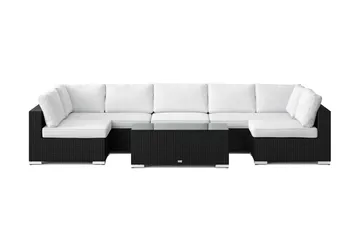 Bahamas U-formet utendørs loungegruppe med åpen avslutning, 7-seters med bord - Svart - Hagemøbler & utemiljø - Loungemøbler - Loungegrupper