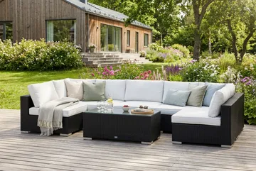 Bahamas U-formet utendørs loungegruppe med åpen avslutning, 7-seters med bord - Svart - Hagemøbler & utemiljø - Loungemøbler - Loungegrupper