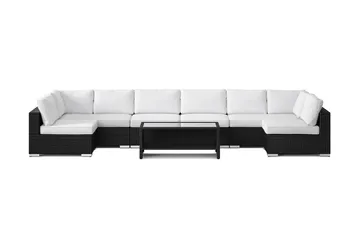 Bahamas U-formet utendørs loungegruppe med åpen avslutning, 8-seters med bord og hylle - Svart - Hagemøbler & utemiljø - Loungemøbler - Loungegrupper