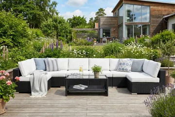 Bahamas U-formet utendørs loungegruppe med åpen avslutning, 8-seters med bord og hylle - Svart - Hagemøbler & utemiljø - Loungemøbler - Loungegrupper