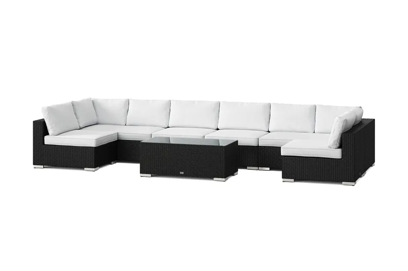 Bahamas U-formet utendørs loungegruppe med åpen avslutning, 8-seters med bord, Svart