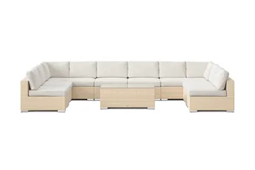 Bahamas U-formet utendørs loungegruppe med åpen avslutning, 9-seters med bord - Beige - Hagemøbler & utemiljø - Loungemøbler - Loungegrupper