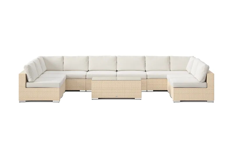 Bahamas U-formet utendørs loungegruppe med åpen avslutning, 9-seters med bord - Beige - Hagemøbler & utemiljø - Loungemøbler - Loungegrupper