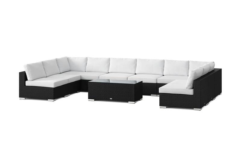 Bahamas U-formet utendørs loungegruppe med åpen avslutning, 9-seters med bord, Svart