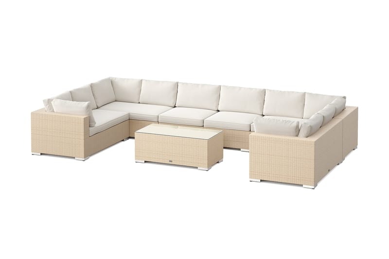 Bahamas U-formet utendørs loungegruppe med lukket avslutning, 10-seters med bord, Beige