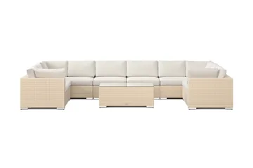 Bahamas U-formet utendørs loungegruppe med lukket avslutning, 10-seters med bord - Beige - Hagemøbler & utemiljø - Loungemøbler - Loungegrupper