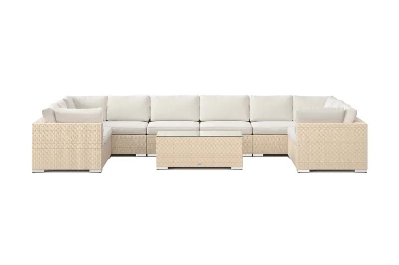 Bahamas U-formet utendørs loungegruppe med lukket avslutning, 10-seters med bord - Beige - Hagemøbler & utemiljø - Loungemøbler - Loungegrupper