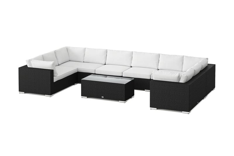 Bahamas U-formet utendørs loungegruppe med lukket avslutning, 10-seters med bord, Svart
