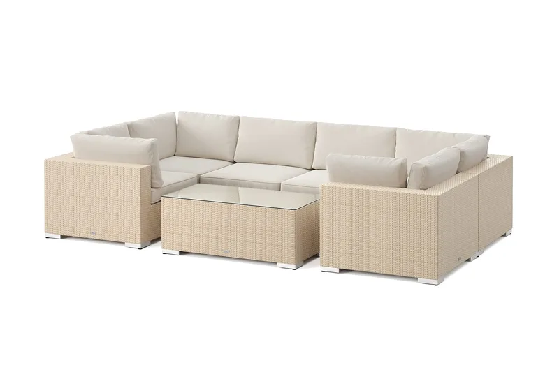 Bahamas U-formet utendørs loungegruppe med lukket avslutning, 6-seters med bord, Beige