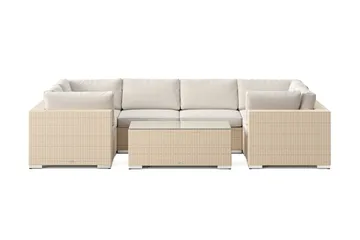 Bahamas U-formet utendørs loungegruppe med lukket avslutning, 6-seters med bord - Beige - Hagemøbler & utemiljø - Loungemøbler - Loungegrupper