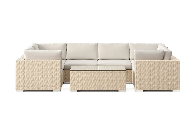 Bahamas U-formet utendørs loungegruppe med lukket avslutning, 6-seters med bord - Beige - Hagemøbler & utemiljø - Loungemøbler - Loungegrupper