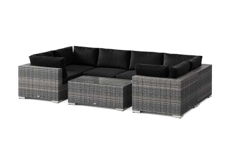 Bahamas U-formet utendørs loungegruppe med lukket avslutning, 6-seters med bord, Grå