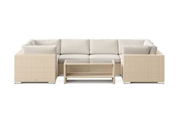 Bahamas U-formet utendørs loungegruppe med lukket avslutning, 6-seters med bord og hylle - Beige - Hagemøbler & utemiljø - Loungemøbler - Loungegrupper