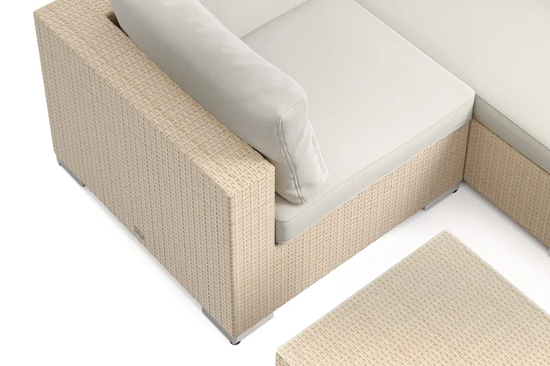 Bahamas U-formet utendørs loungegruppe med lukket avslutning, 7-seters med bord - Beige - Hagemøbler & utemiljø - Loungemøbler - Loungegrupper