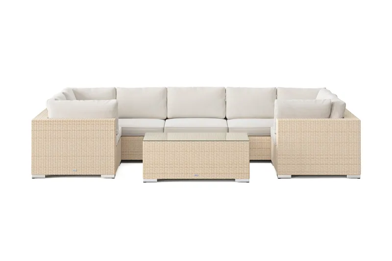 Bahamas U-formet utendørs loungegruppe med lukket avslutning, 7-seters med bord - Beige - Hagemøbler & utemiljø - Loungemøbler - Loungegrupper