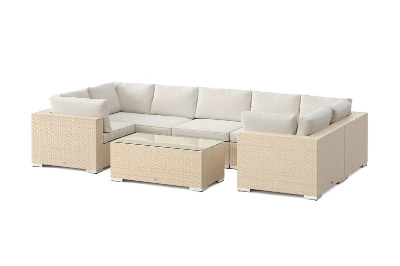 Bahamas U-formet utendørs loungegruppe med lukket avslutning, 7-seters med bord, Beige