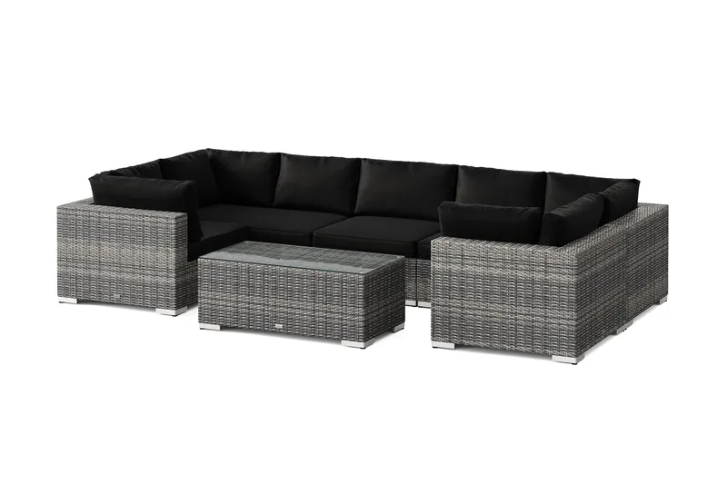 Bahamas U-formet utendørs loungegruppe med lukket avslutning, 7-seters med bord, Grå