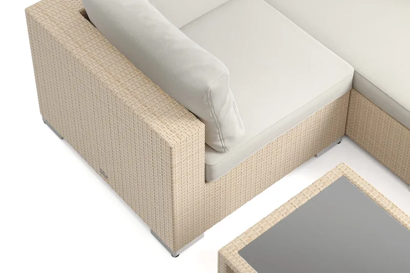Bahamas U-formet utendørs loungegruppe med lukket avslutning, 7-seters med bord og hylle - Beige - Hagemøbler & utemiljø - Loungemøbler - Loungegrupper