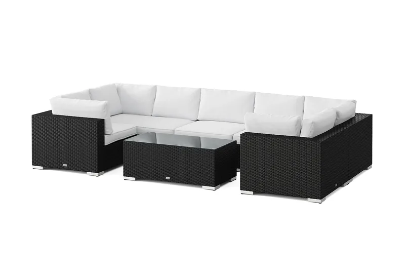 Bahamas U-formet utendørs loungegruppe med lukket avslutning, 7-seters med bord, Svart