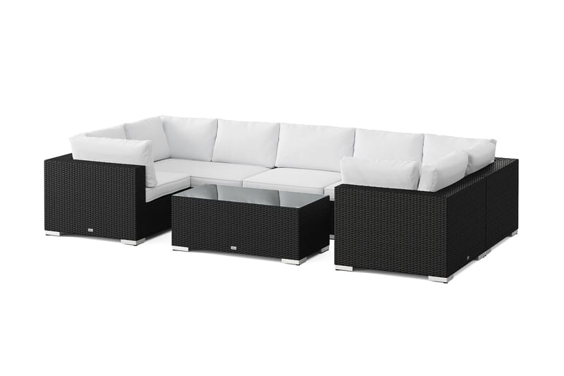 Bahamas U-formet utendørs loungegruppe med lukket avslutning, 7-seters med bord, Svart