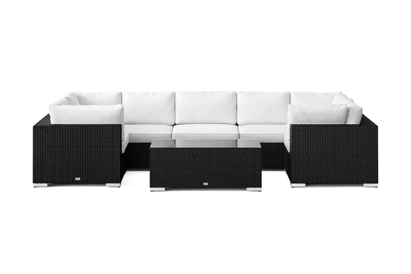 Bahamas U-formet utendørs loungegruppe med lukket avslutning, 7-seters med bord - Svart - Hagemøbler & utemiljø - Loungemøbler - Loungegrupper